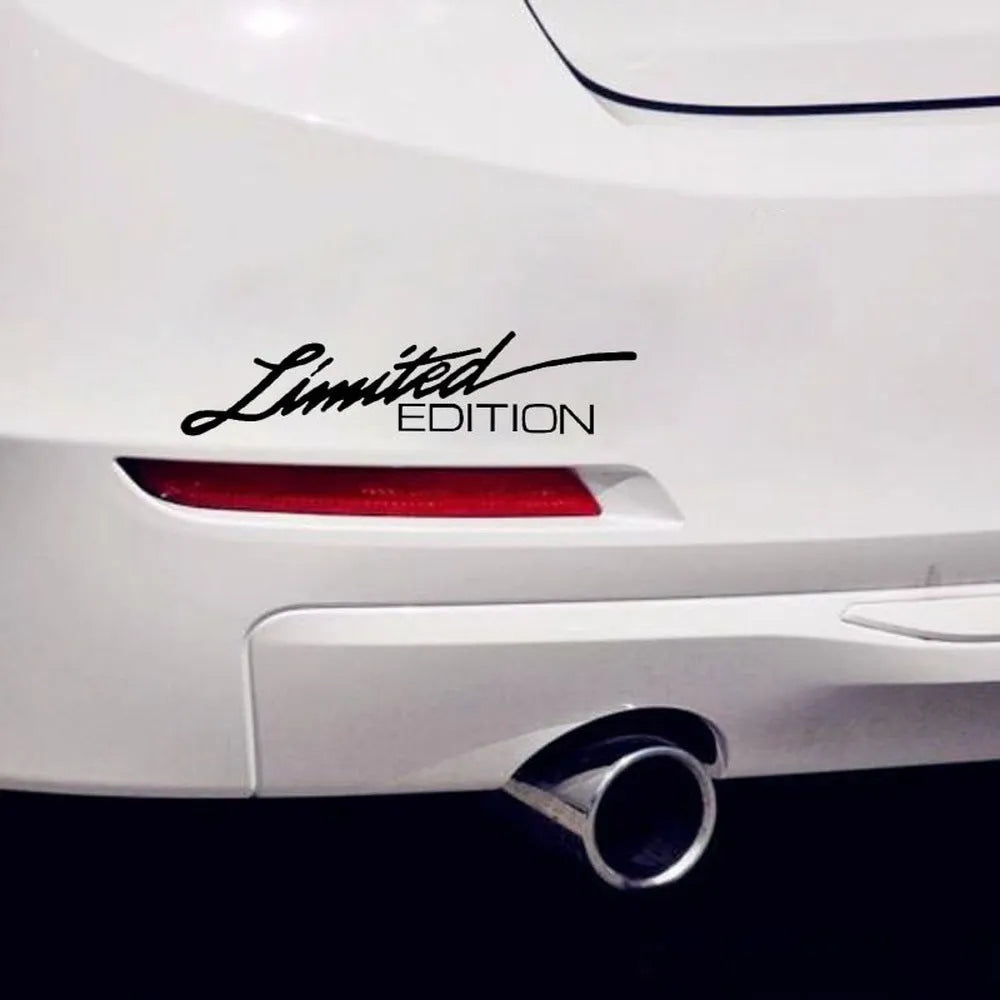 Reflective English text bumper sticker in black, white and colourful options, measuring 16cm by 3.8cm.