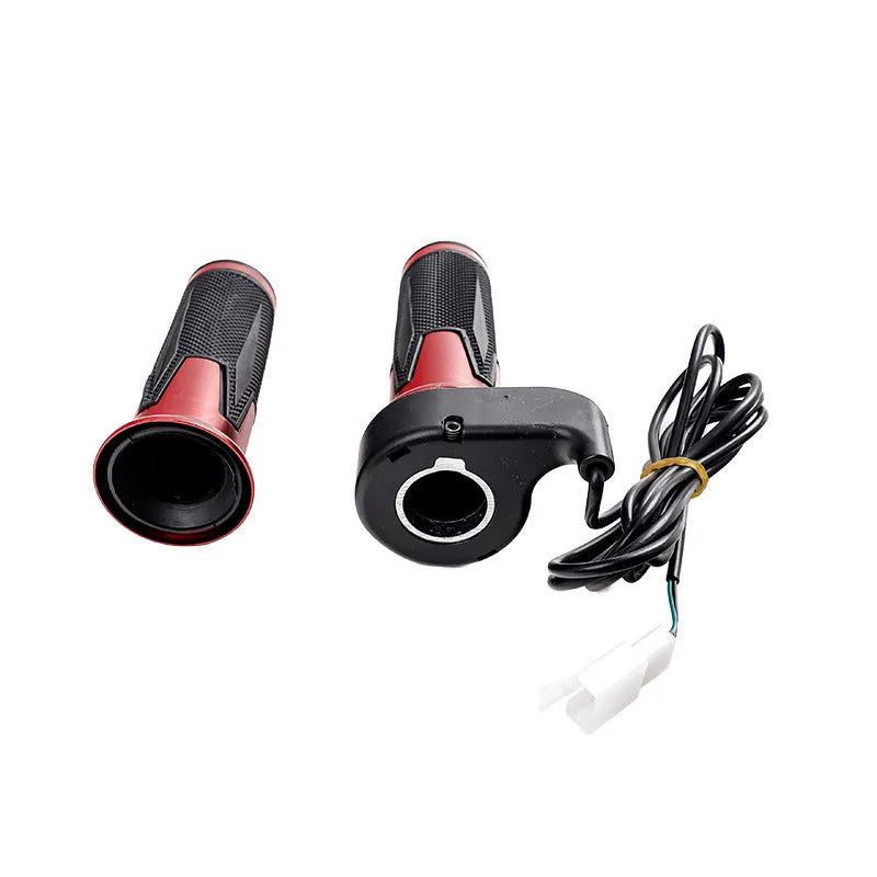 Plastic three-speed rotating handle for modifying a three-wheel electric car's accelerator, shown in a choice of colours.