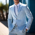 Men's blue and white button British style suit jacket with double button front and straight hem