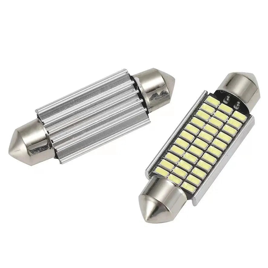 Aluminium car roof reading light with double tip connectors and multiple LED chips.