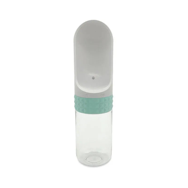 Portable dog water cup with one-click lock, food-grade ABS material, blue colour, outdoor pet travel water dispenser