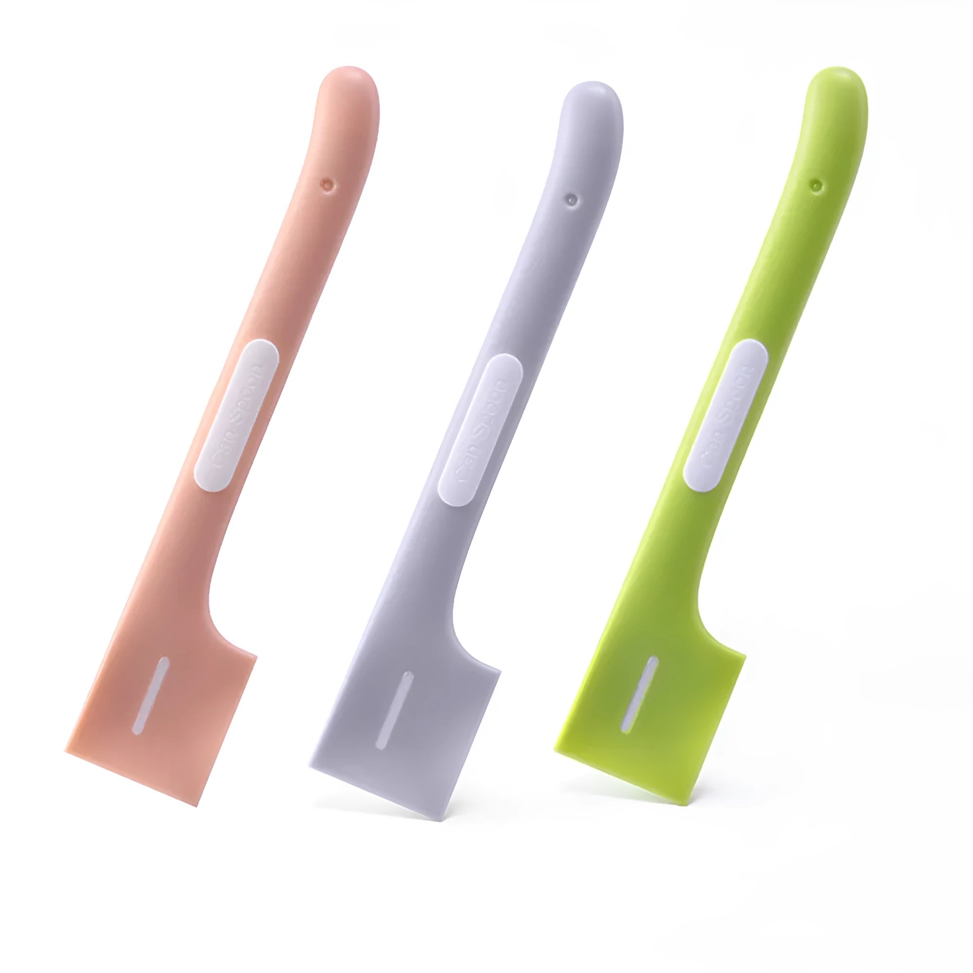 Long-handled green pet feeding spoon for canned cat and dog food with right-angle design