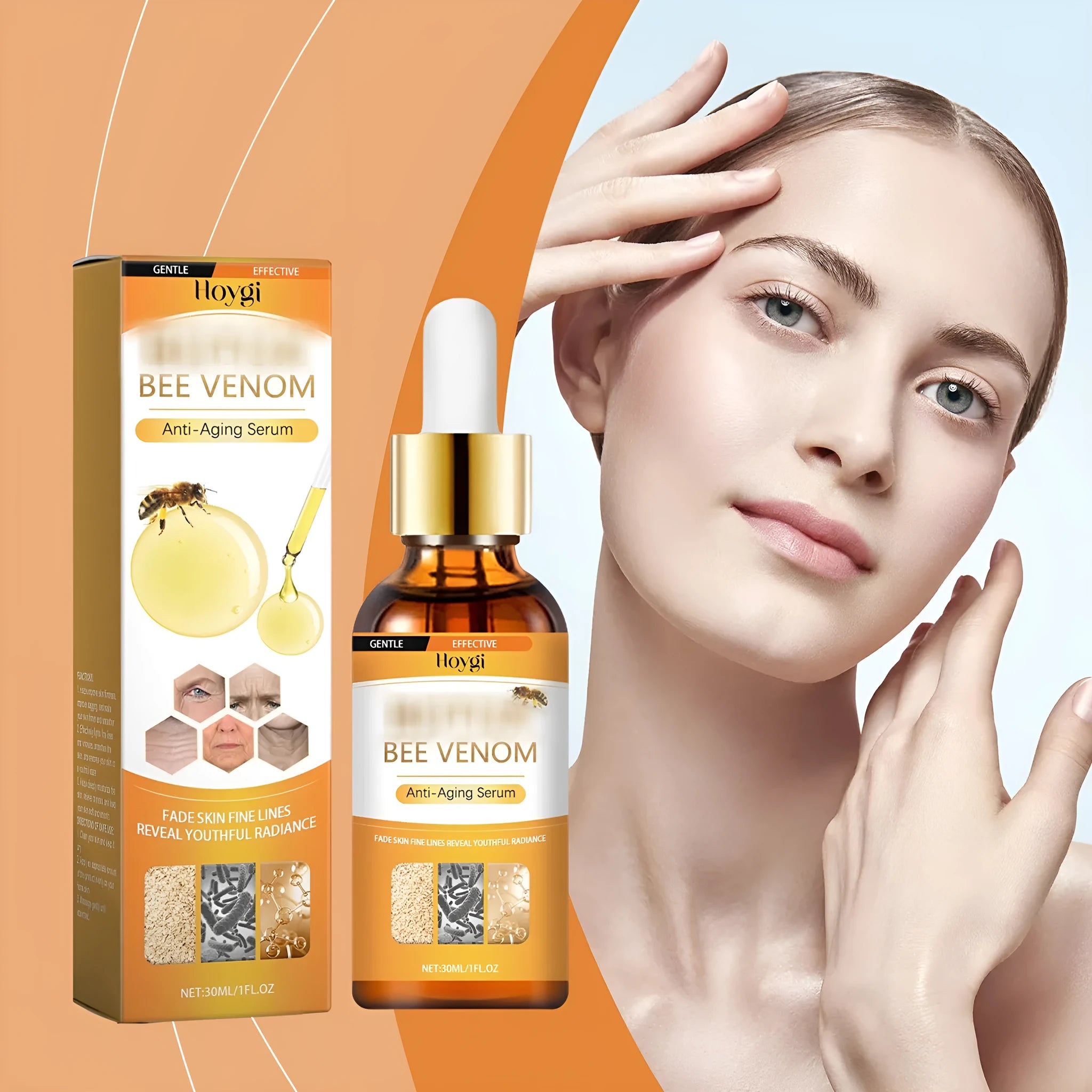 30ml bottle of anti-aging essence liquid with hyaluronic acid and bee venom