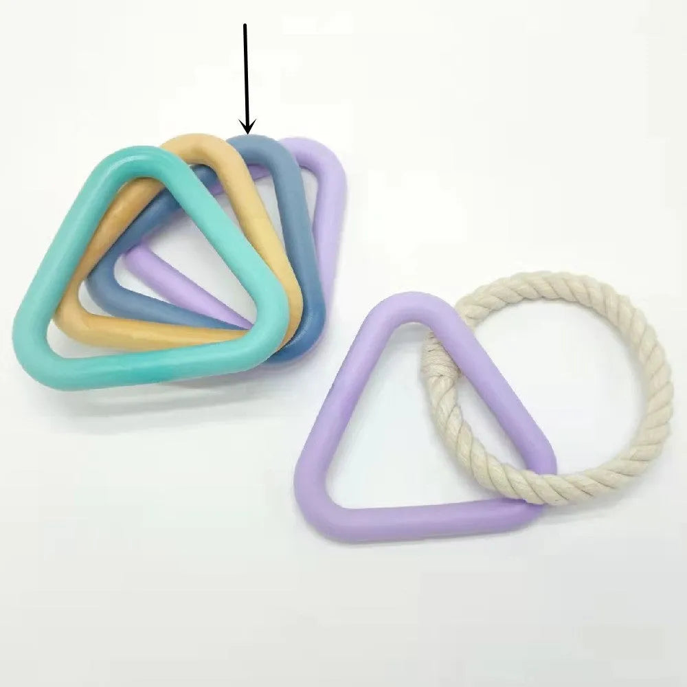Triangle TPR and cotton rope dog tug-of-war toy with 13.5cm side length in violet colour