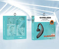 Wireless Bluetooth single ear earphones with 36-hour battery life showing black and blue colour options