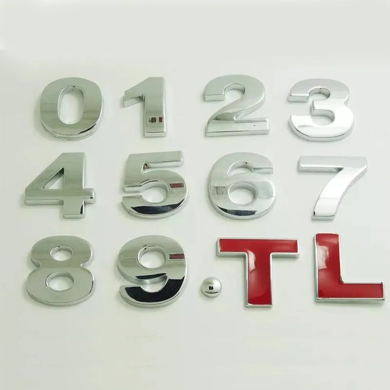 Zinc alloy metal car bumper sticker showing 2.5cm raised English letter design