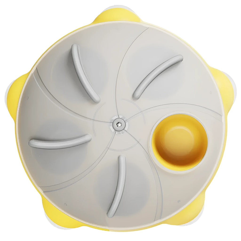 Yellow cat snack bowl with separate compartments and non-slip base pet toy
