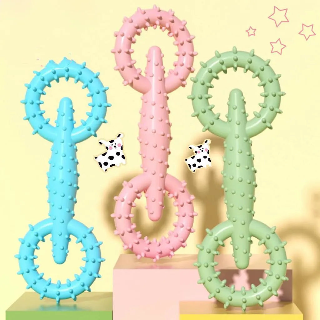 Blue TPR dog chew toy ring for puppy teething relief, 16cm diameter safe chew board