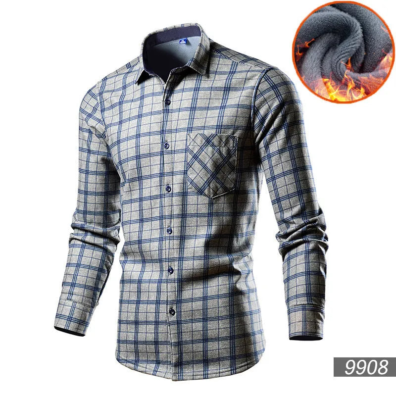 Man wearing a solid-colour fleece-lined cotton blend cardigan shirt in a loose fit.