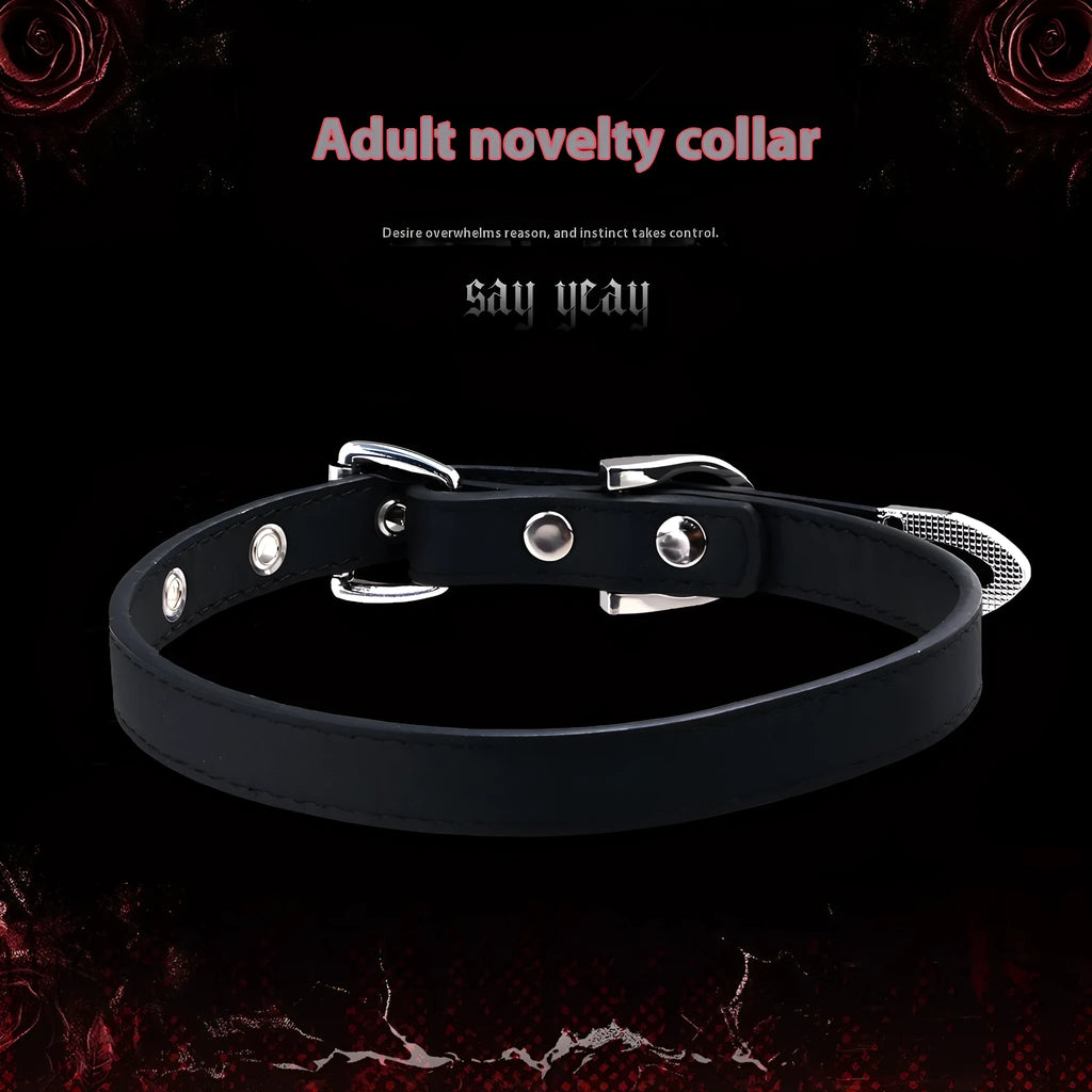 Black genuine cowhide handmade collar with geometric design and alloy pendant