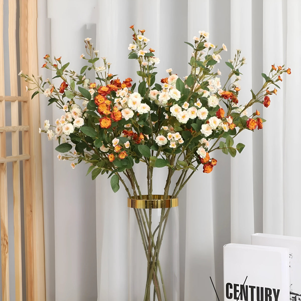 Multi head small rose silk artificial flower ornament in white, champagne, yellow, pink or orange for wedding and home decoration