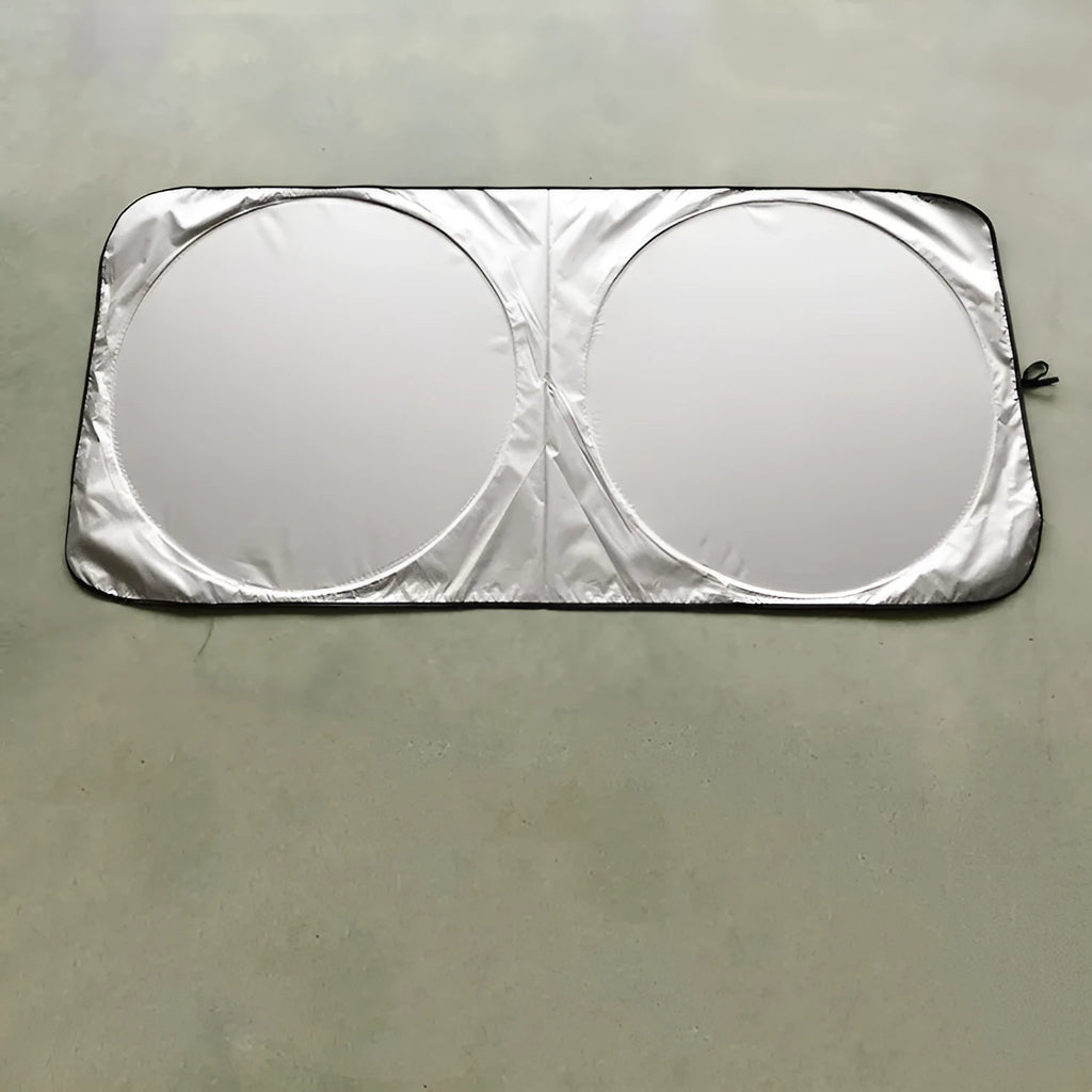 Silver tape car sunshade measuring 190x90cm folded with cloth storage bag