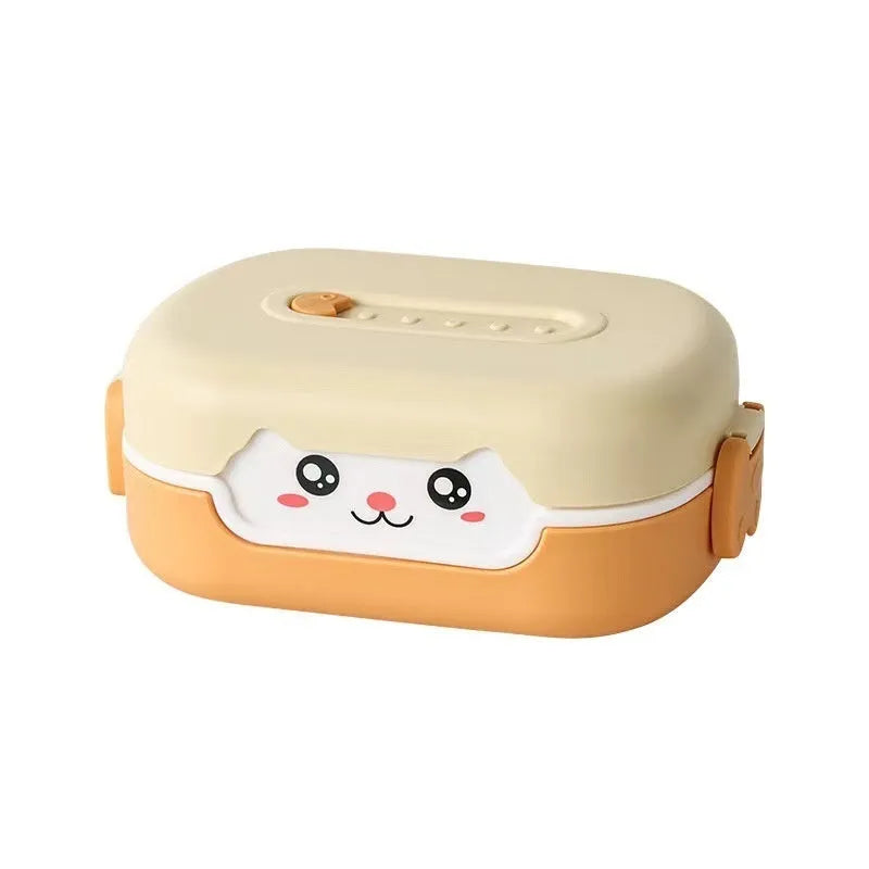 Portable divided lunch box with square shape and microwave-safe plastic construction in three colour options