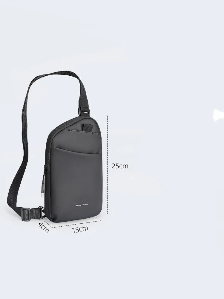 Men's elegant black crossbody bag made from lightweight Oxford cloth with reinforced sewing details