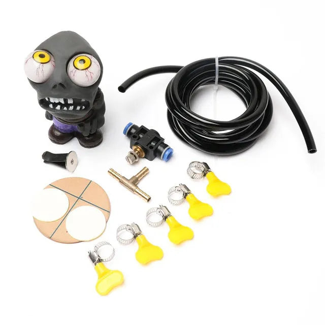 Turbo car decompress ornament kit with decorative doll, pressure regulating valve, and copper tubing