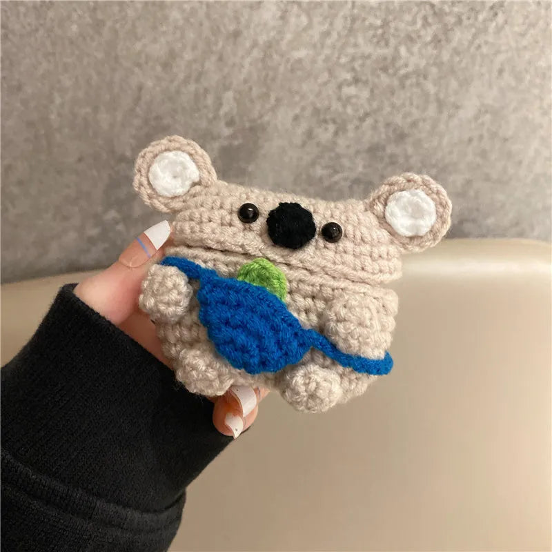 Handmade knitted koala bear backpack cover for AirPods charging case