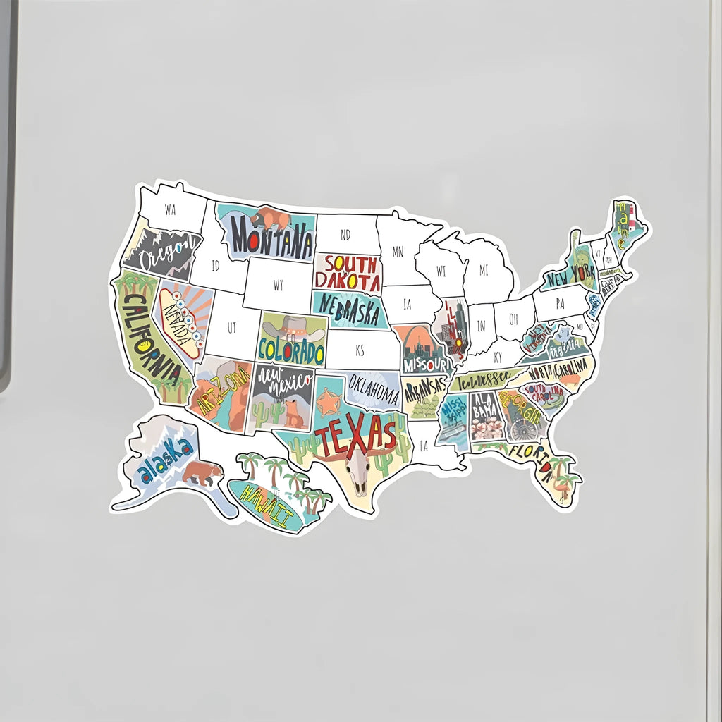 Travel-themed car sticker set showing world map design and separate letter stickers on a white background sheet.