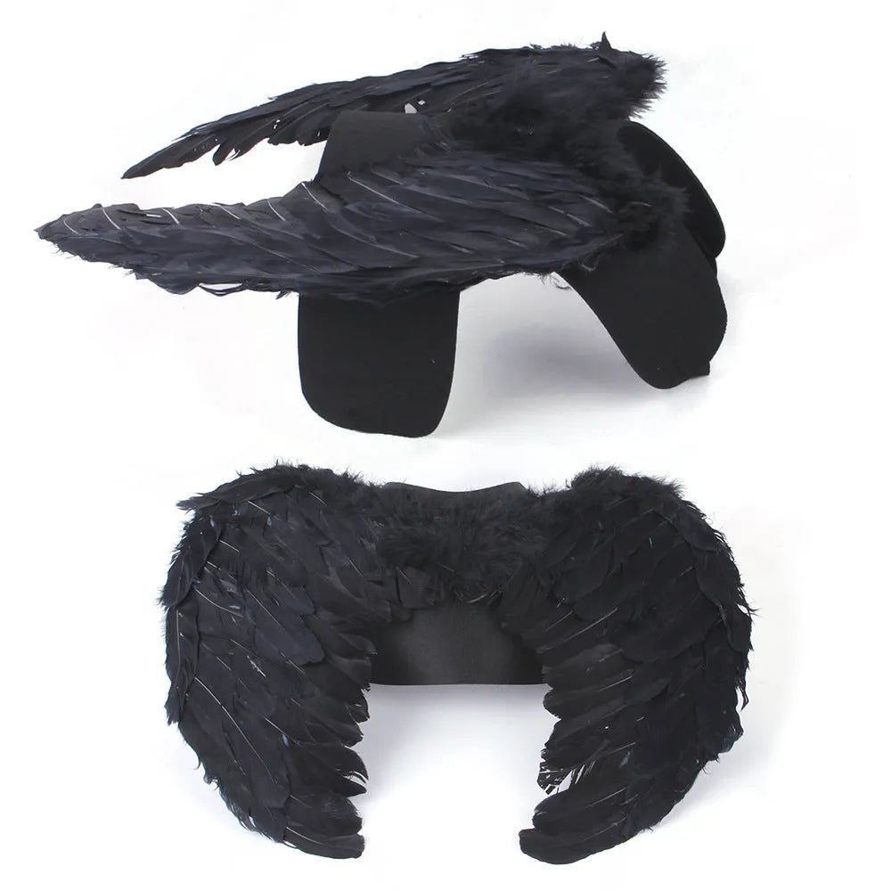 Black and white angel wings costume for dogs with chest-back attachment design