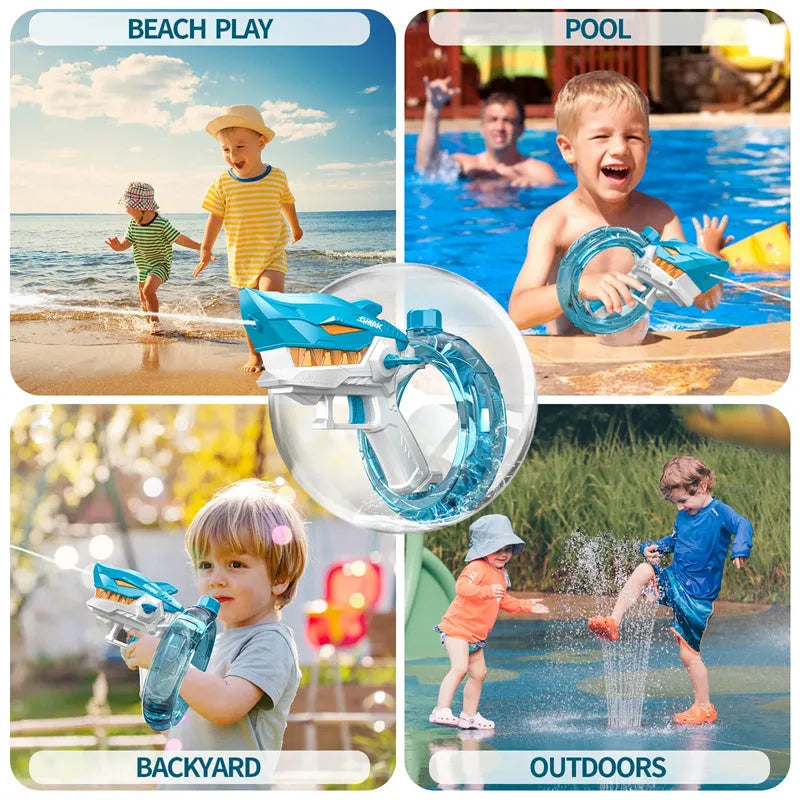 Shark electric water gun toy with automatic continuous fire function in blue colour