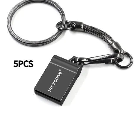 Metal USB flash drive on necklace chain showing black and silver colour options