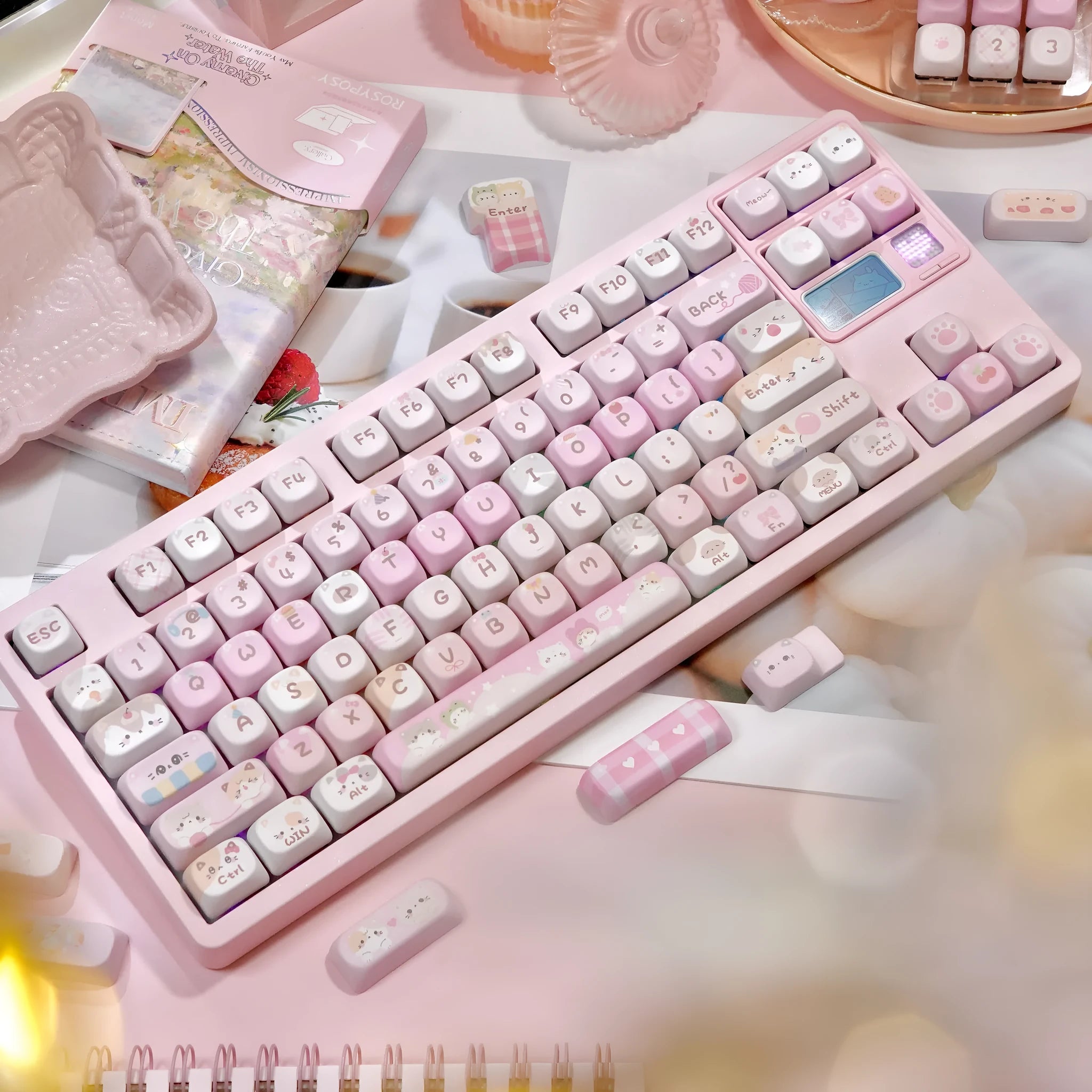 MOA pink cartoon sublimation keycap set for mechanical keyboards.