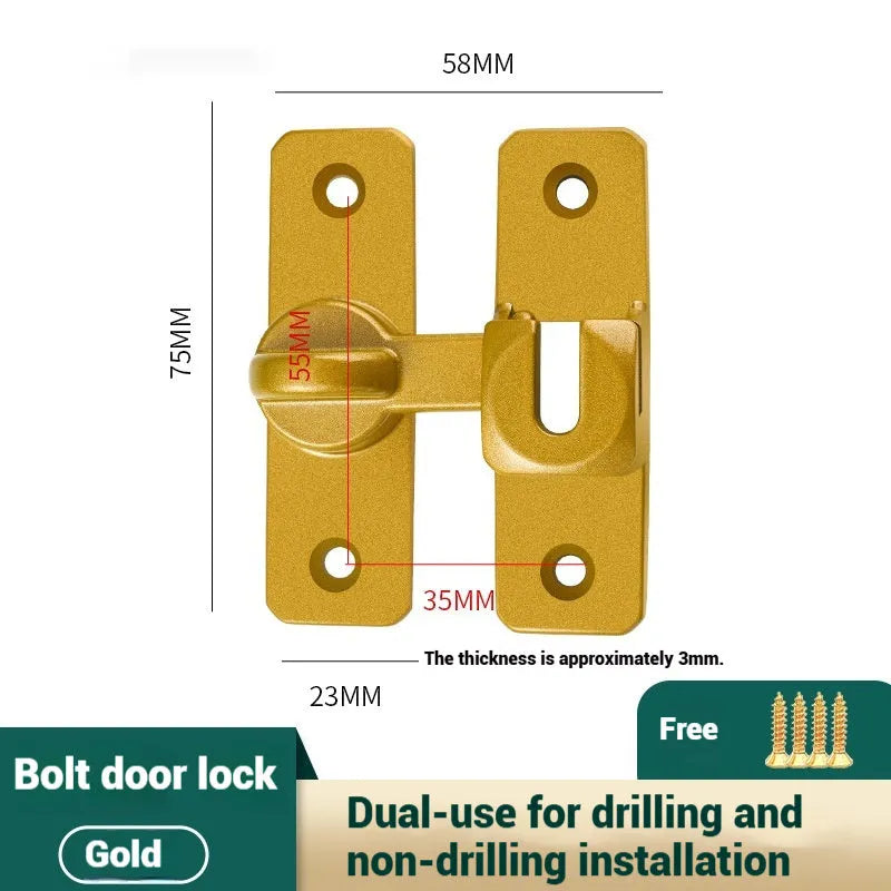 Aluminium alloy punch-free door latch showing black, silver, grey and gold colour options