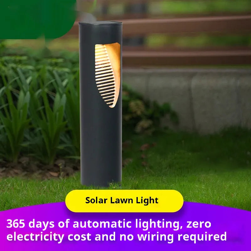 Black geometric abstract art solar garden light with stainless steel and plastic construction