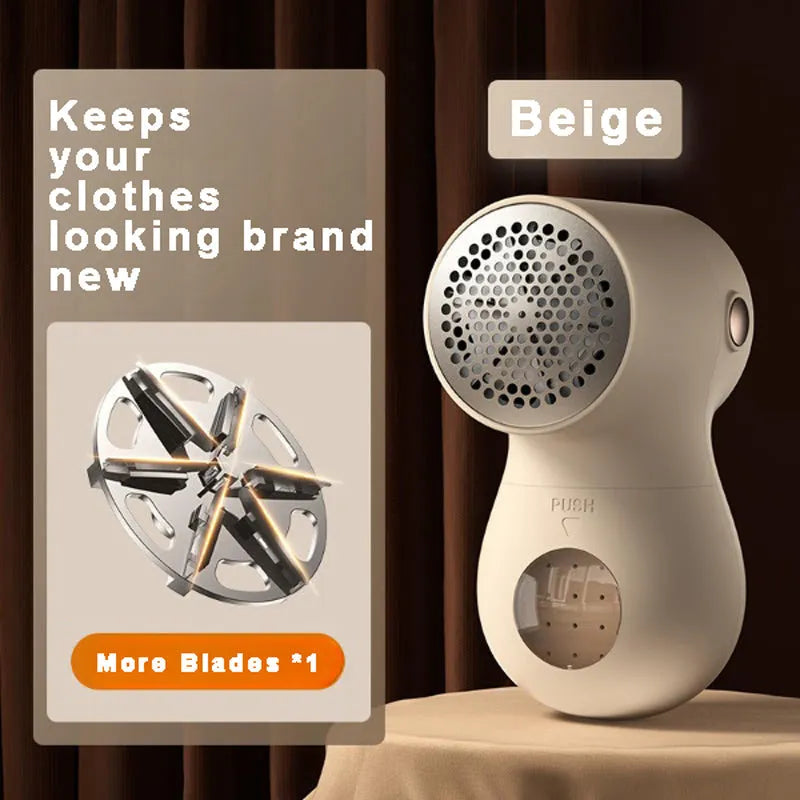 White electric lint remover with LED display showing dimensions 126x73x68mm