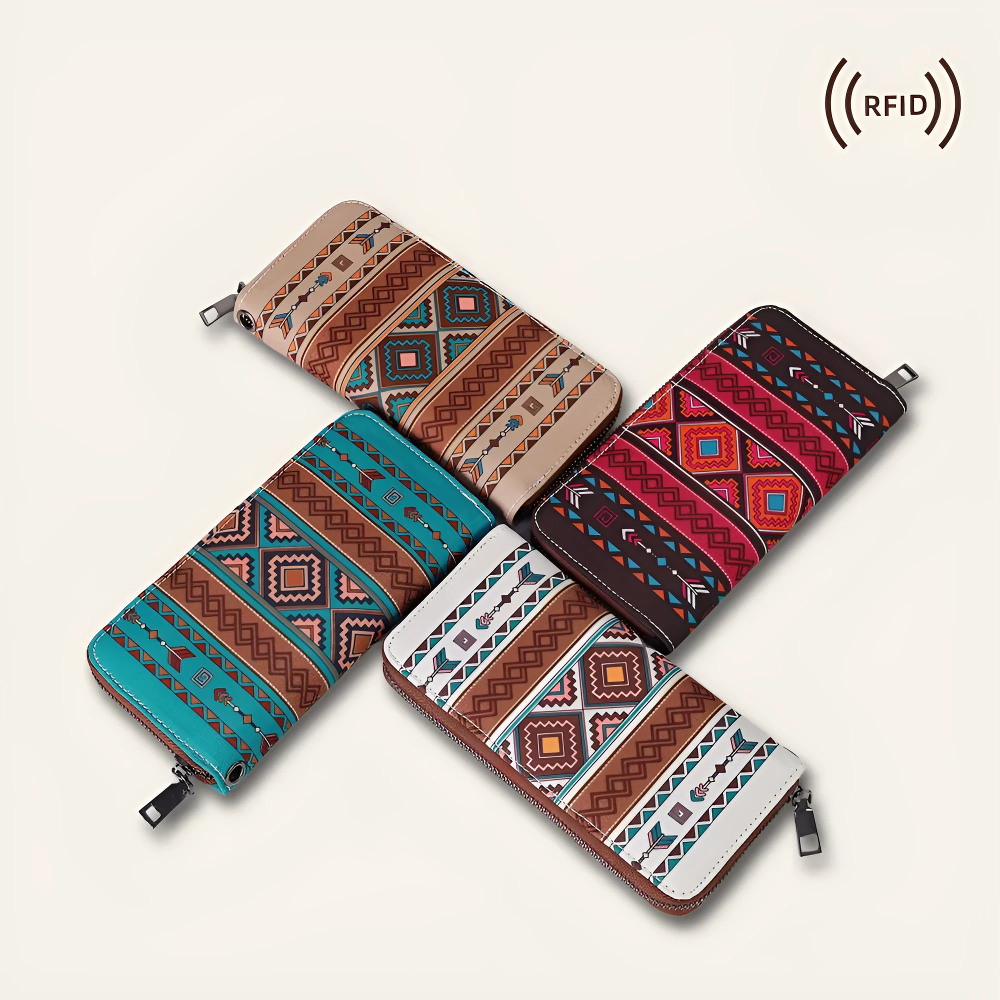 Bohemian striped canvas RFID wallet measuring 20x10x2cm with polyester lining