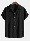 Men's loose fitting cotton-linen blend cardigan in solid colour with short sleeves