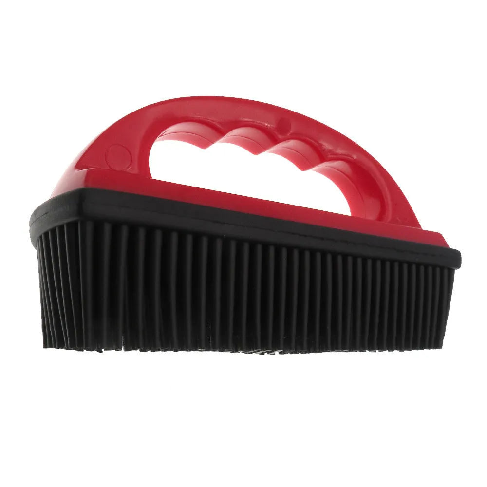 Red pet hair removal brush measuring 160x85mm for grooming dogs cats and cleaning car seats upholstery