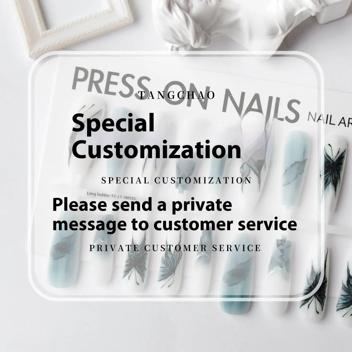Lan Die XB1-637 long ladder French tip press-on nail stickers, 40pcs set, retro Chinese style for autumn and winter