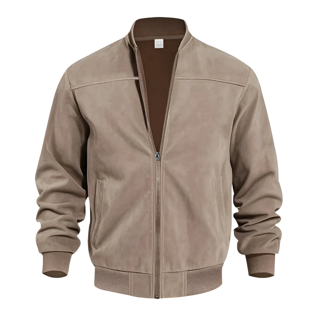 Men's plus size suede casual jacket with zipper closure and cotton lining in multiple colours