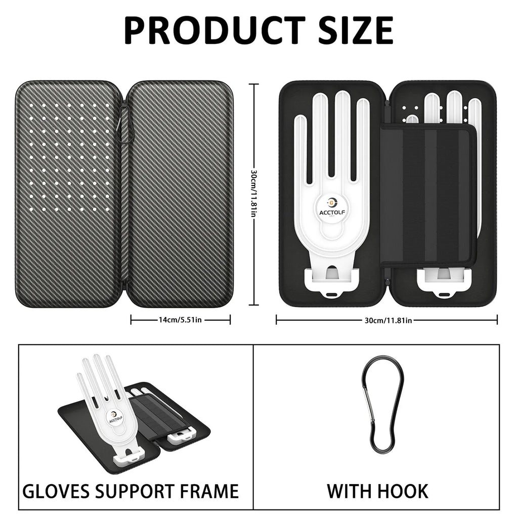 Silver grey golf double glove storage box with two brackets for golf accessory organisation