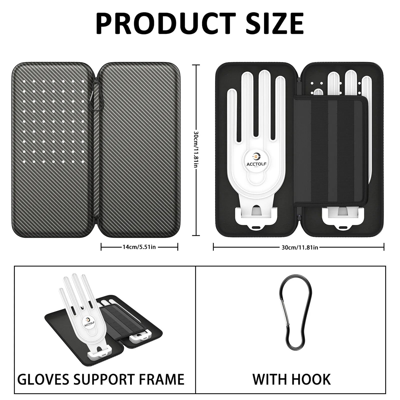 Silver grey golf double glove storage box with two brackets for golf accessory organisation