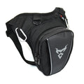 0105MC motorcycle leg bag in 1200D Oxford cloth showing dimensions and colour options