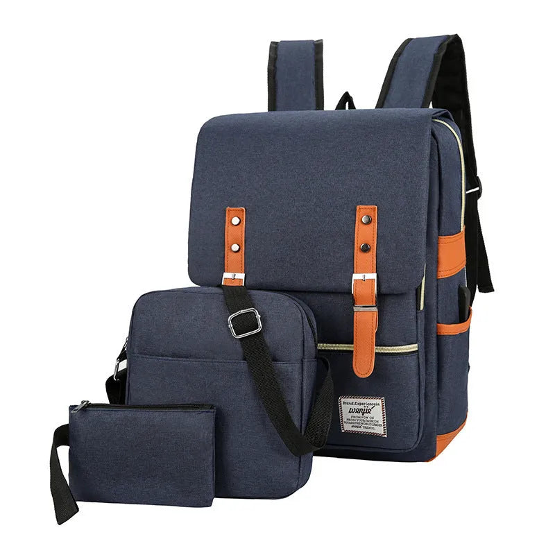 Three-piece waterproof Oxford cloth business backpack in black with curved shoulder strap