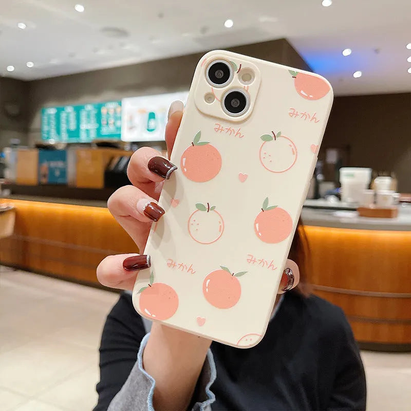 TPU minimalist phone case with Tesseract orange print on antique white background, compatible with iPhone 13 Pro Max