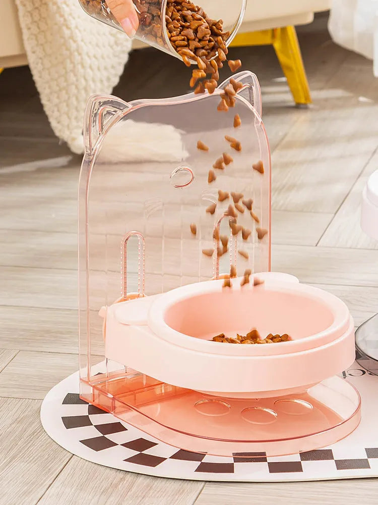 Grey cat ear design pet feeding bowl with adjustable height and anti-spill rim
