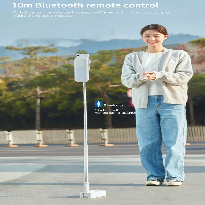 Floor standing mobile phone fill light with telescopic folding design and remote control for live streaming