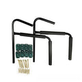 Carbon steel kayak and surfboard wall hanger rack for storage.