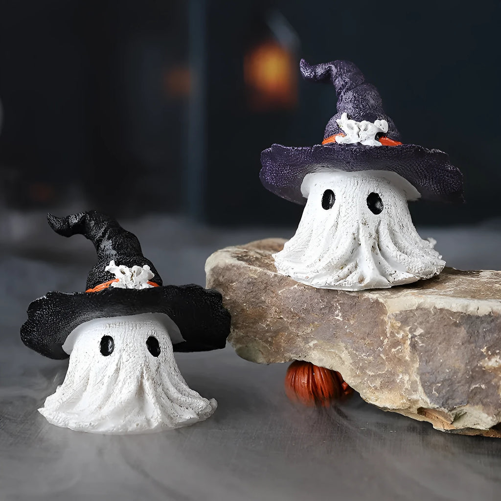 Resin wizard hat ghost ornament in purple or black for Halloween Christmas Easter decoration