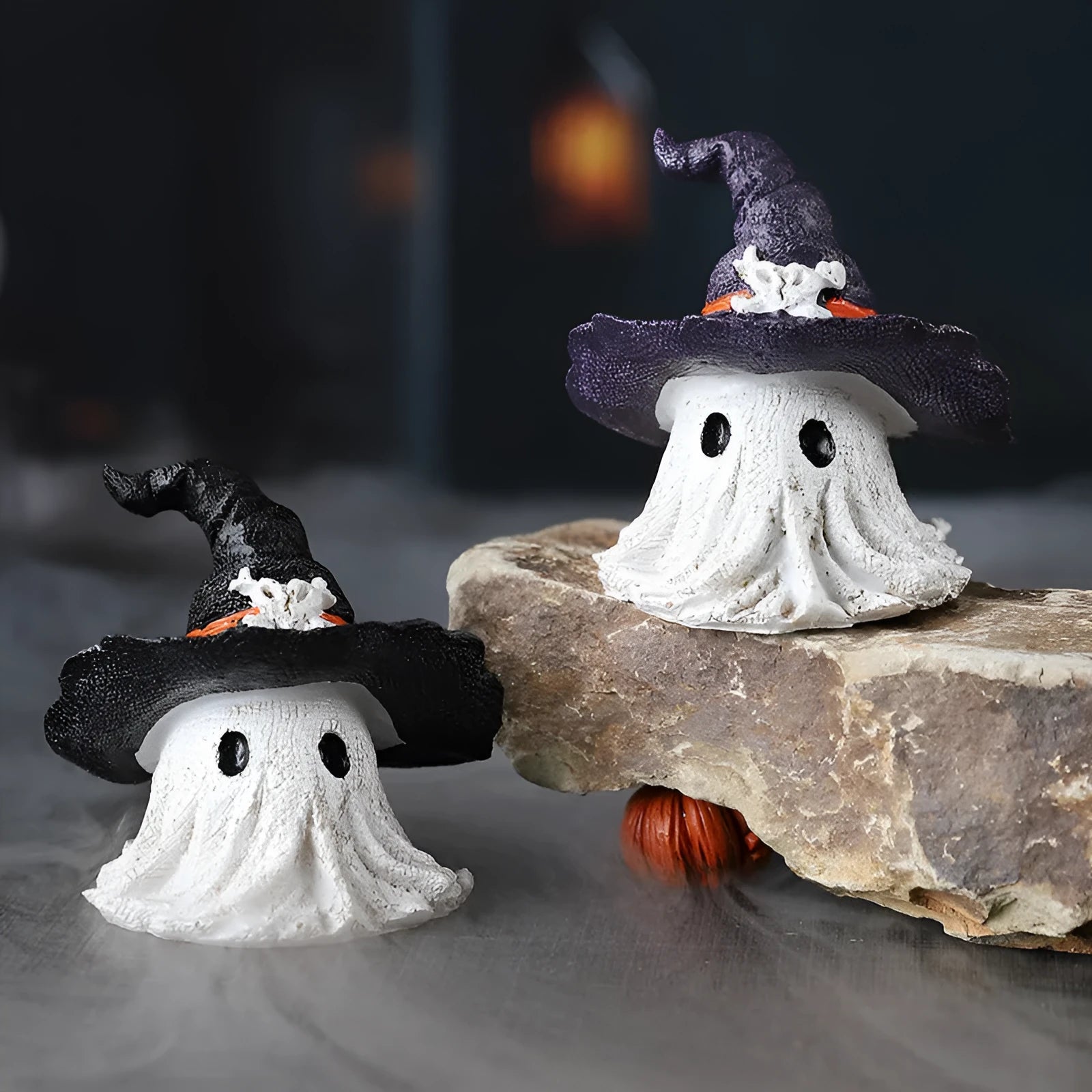 Resin wizard hat ghost ornament in purple or black for Halloween Christmas Easter decoration