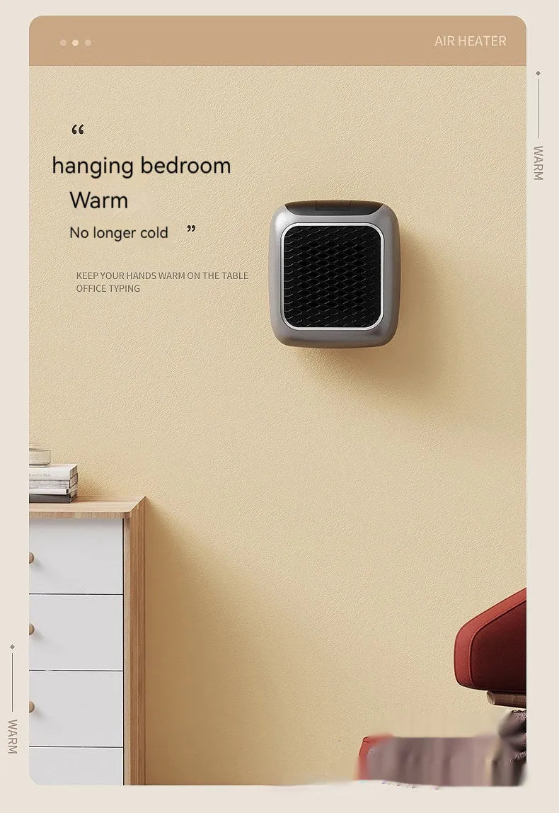 Mini wall-mounted PTC fan heater in grey, green, or blue, 800W, for rooms 11-20 sq m