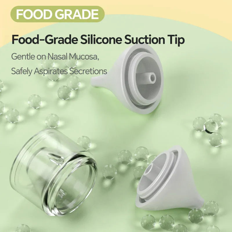 White electric nasal aspirator for children with silicone tip and anti-backflow design