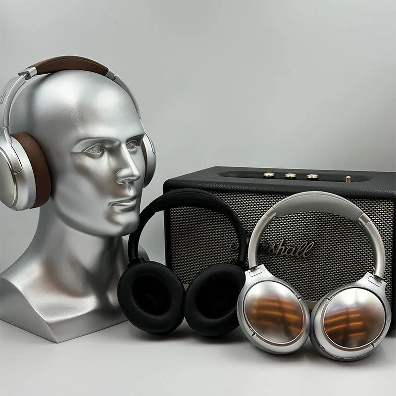 Retro style wireless Bluetooth headset in vintage brown colour with head-mounted design