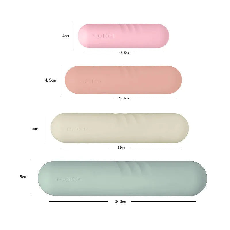 A silicone-edged hand-drawn dumbbell stick in various colours and weight options for fitness training.