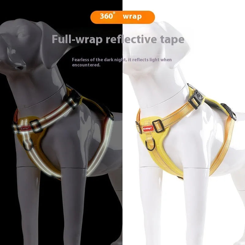 Polyester dog chest harness traction rope in multiple colours and sizes for secure walking.