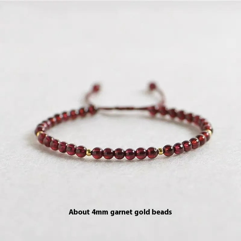 Hand-woven red garnet bracelet with flexible wire construction and national tide style