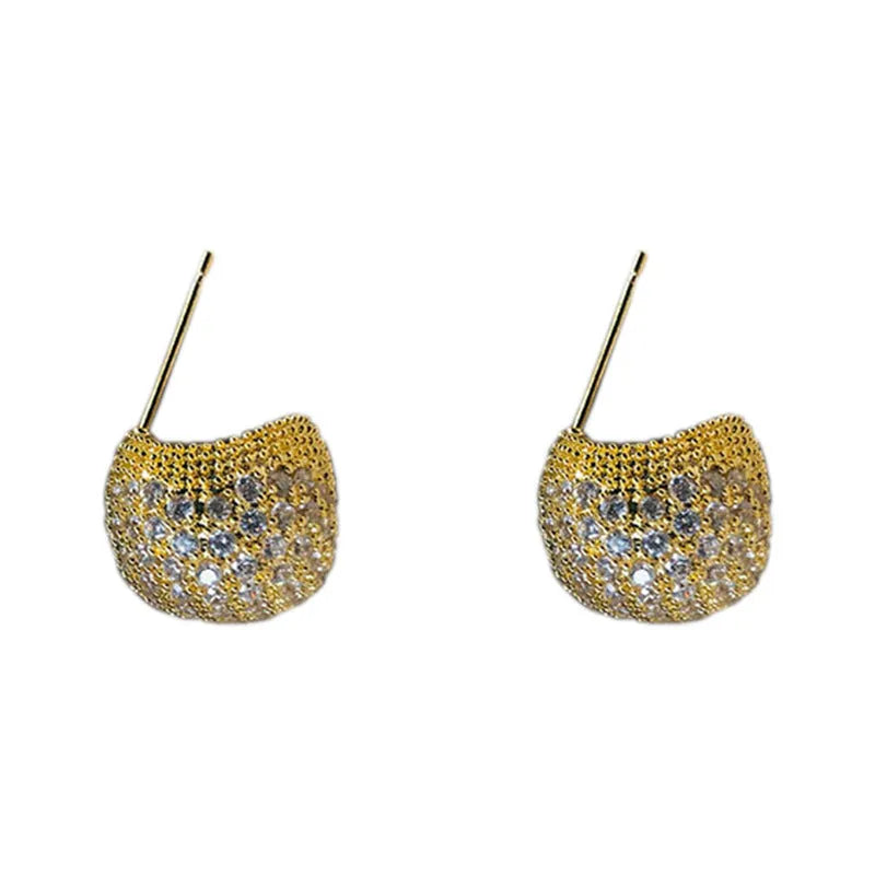 Gold and white little golden beans earrings with full diamond setting and drop-shaped geometric design